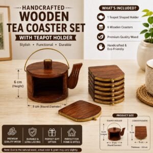 HANDCRAFTED WOODEN TEA COASTER SET